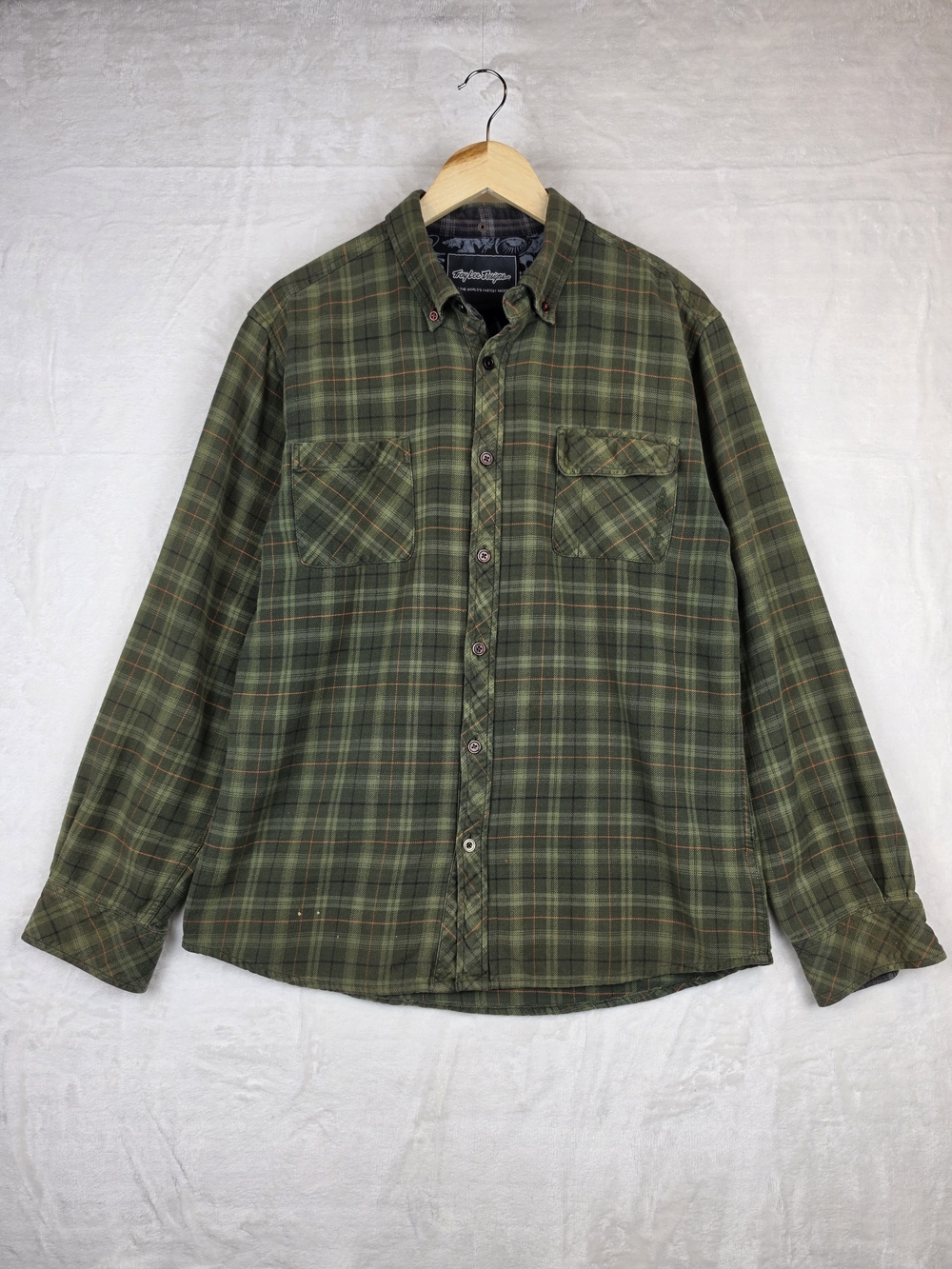 Troy Lee Designs Washboard Woven Flannel Shirt Mens Large Green Plaid Button Up